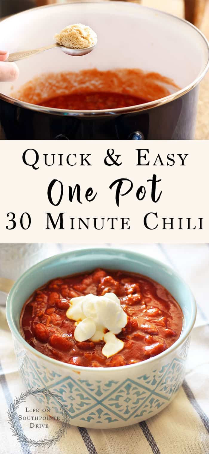 Quick and Easy 30 Minute Chili, easy chili recipe, 30 minute chili, quick chili, quick and easy chili, simple chili, savory recipes, one pot chili #chilirecipe #quickrecipes